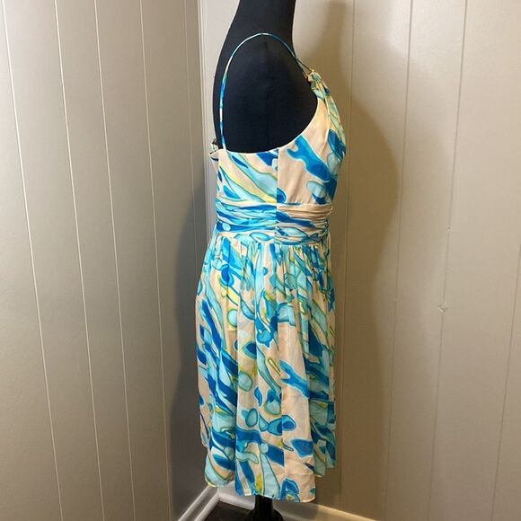 Trina Turk Silk Dress 8 Halter Top Sundress Back Zipper Closure Pleated - Picture 3 of 10